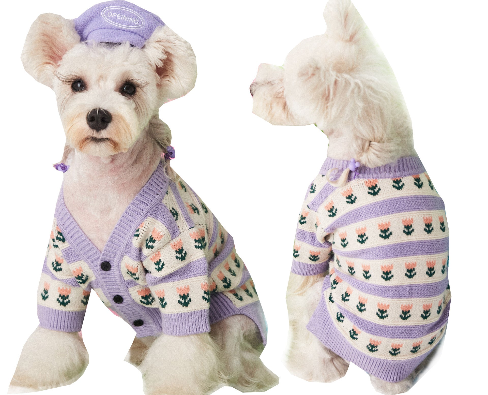 Purple Flower Pet Sweater Cardigan Soft Warm Clothing