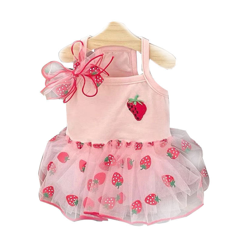 Pet Cute Mesh Strawberry Strap Dress Lightweight Apparel