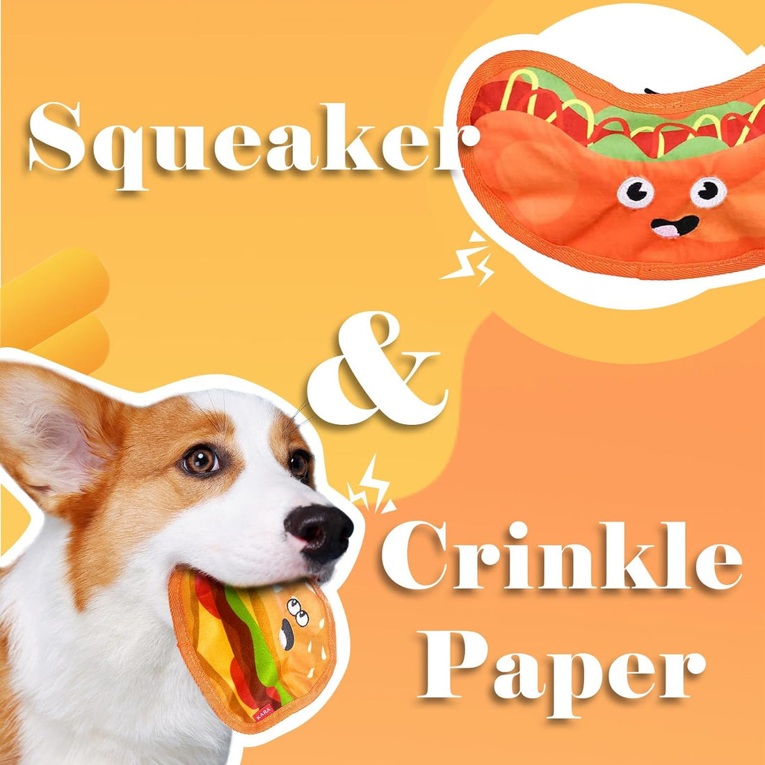 Crinkle Squeaky Stuffless Durable Interactive Chew Toy Hamburger
