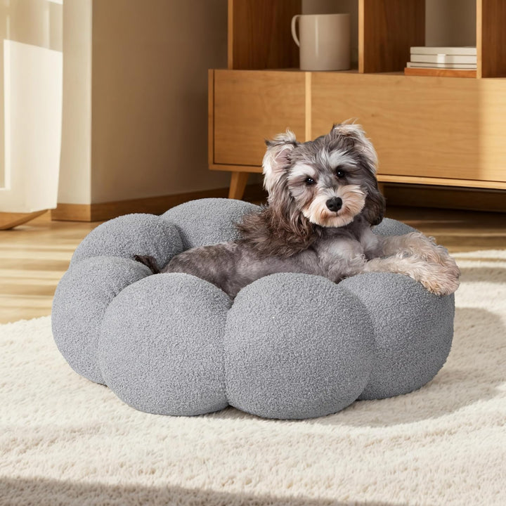 Fluffy Flower Calming Donut Bed for Pets Plush Round Cuddler