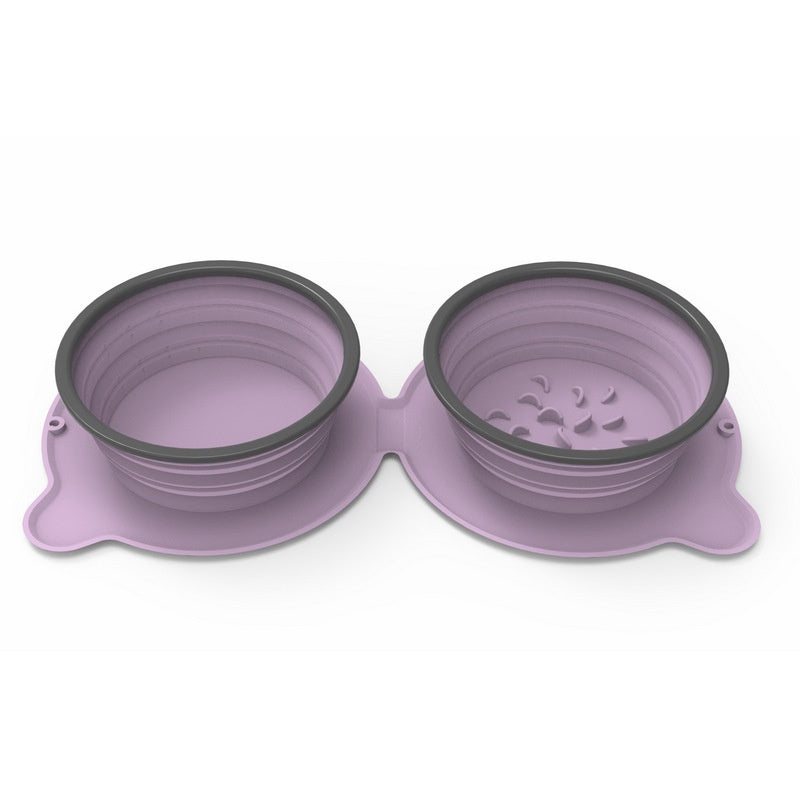 Portable Silicone Double Pet Feeding Bowls Foldable Non Slip Travel Bowl