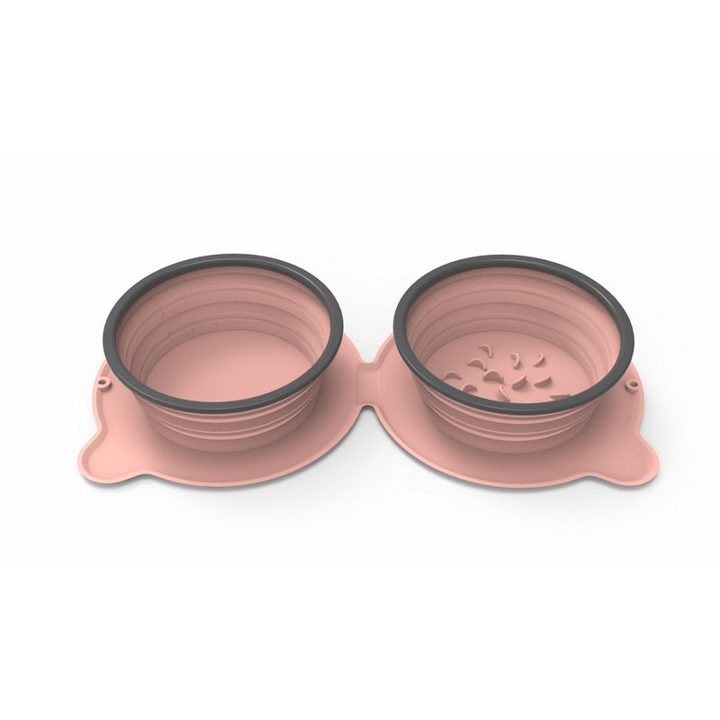 Portable Silicone Double Pet Feeding Bowls Foldable Non Slip Travel Bowl