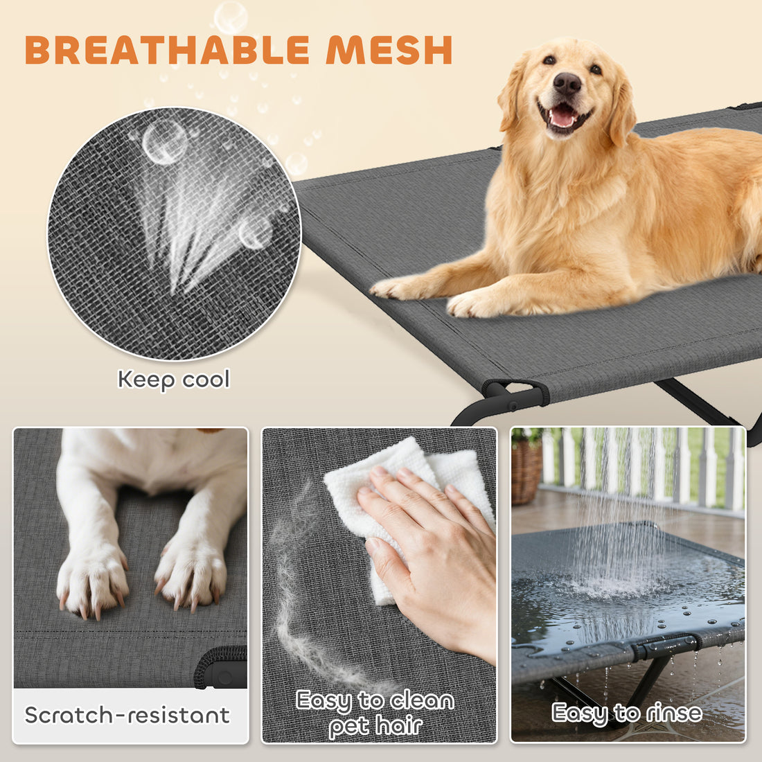 Elevated Pet Bed Gray 60 Inch Large Platform