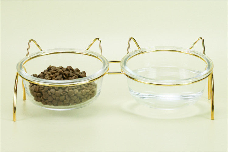 Glass Food and Water Bowl with Metal Rack for Pets