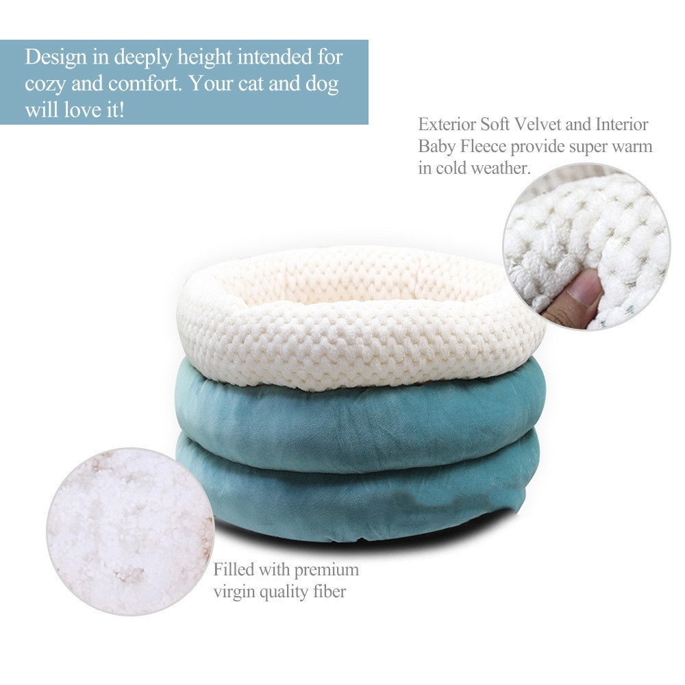 Semi-Closed Round Ice Velvet Deep Sleep Bed for Pets