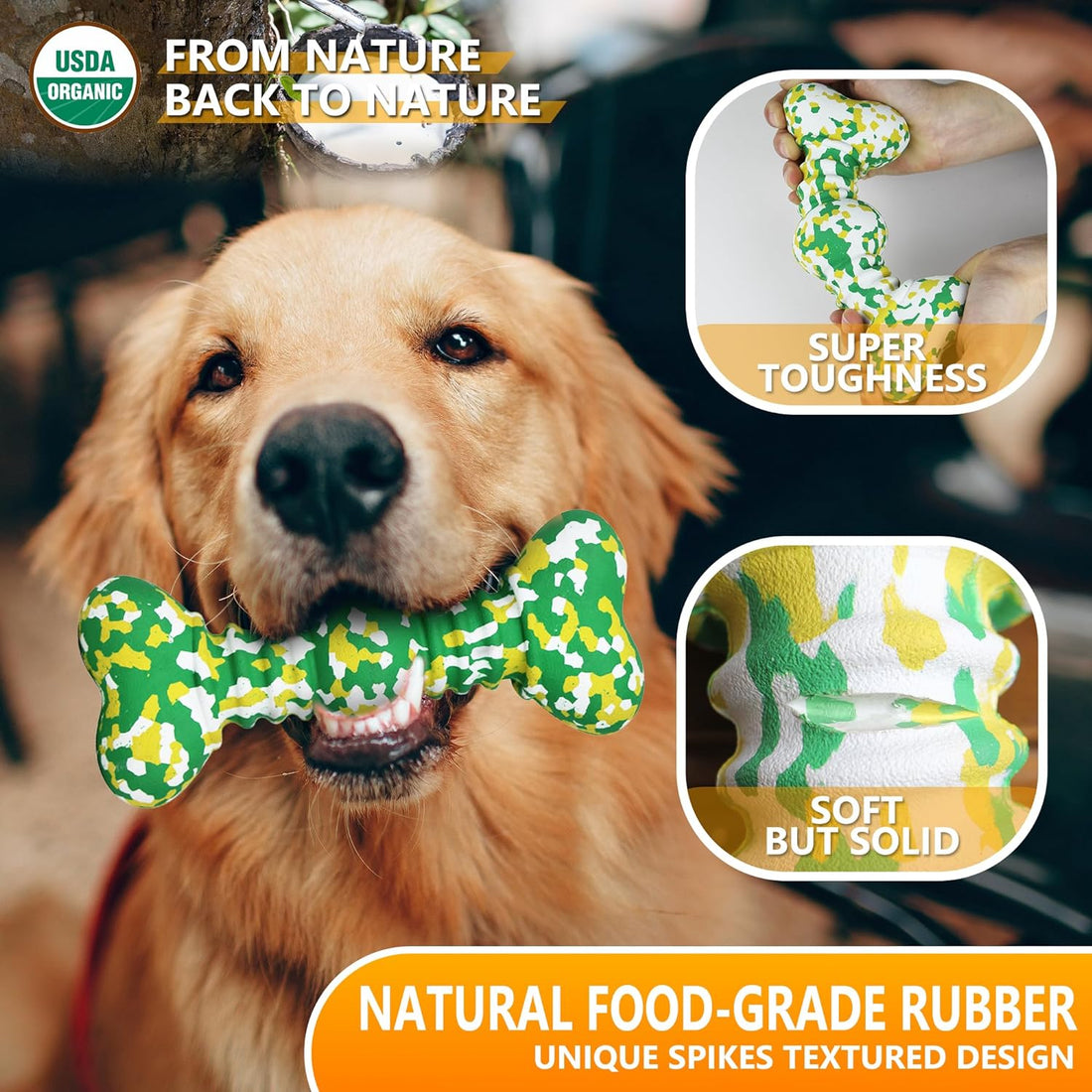 Durable Pet Chew Toy Tough Natural Rubber Bone Teething Toy
