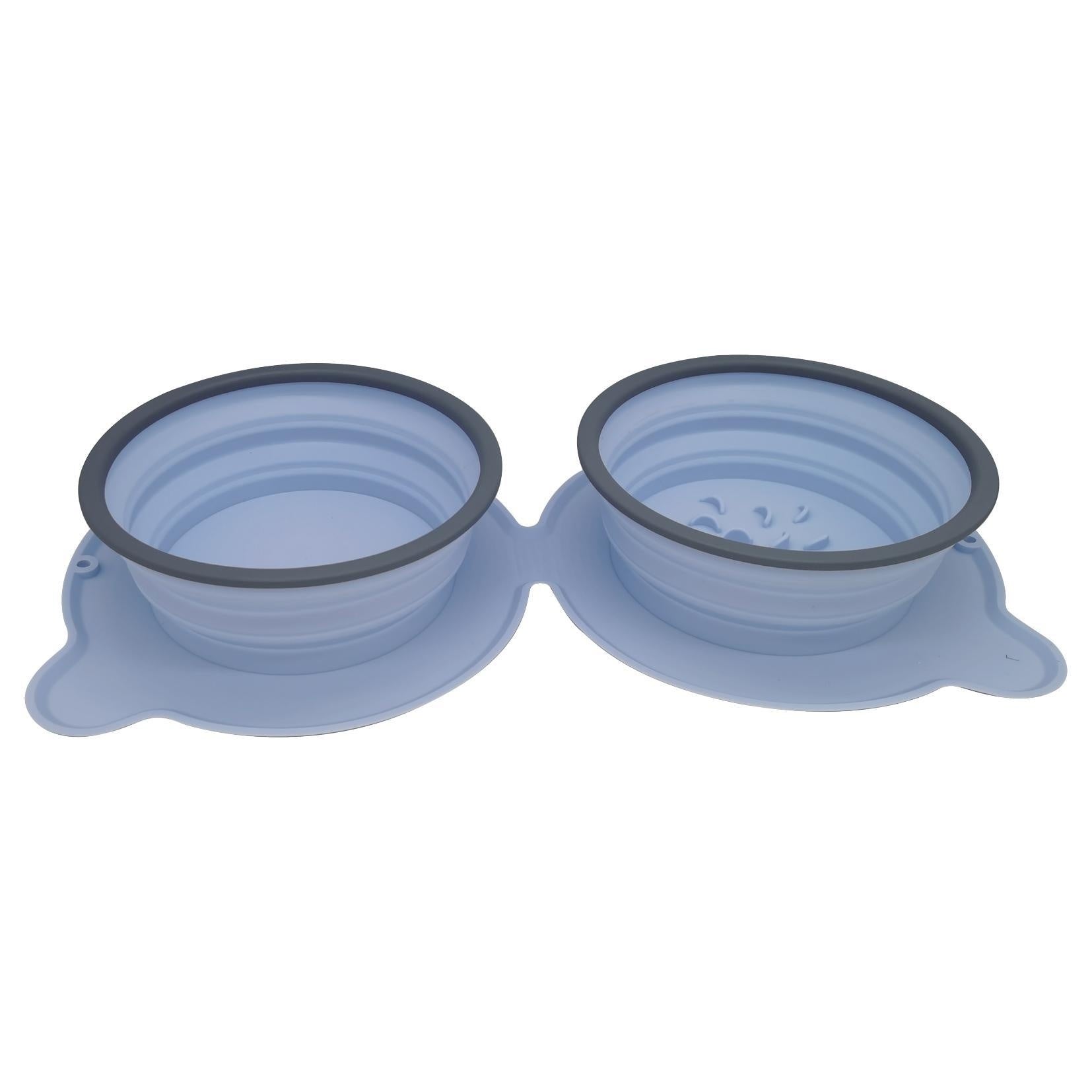 Portable Silicone Double Pet Feeding Bowls Foldable Non Slip Travel Bowl
