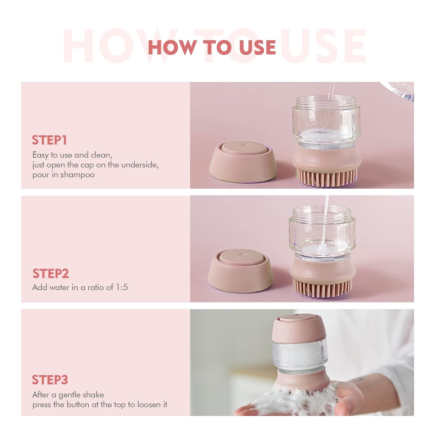 Silicone Pet Bath Brush Double Head With Shampoo Dispenser