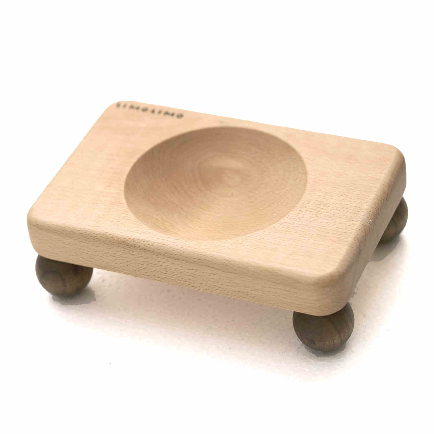 Solid Wood Base Ceramic Pet Feeding Bowl Set