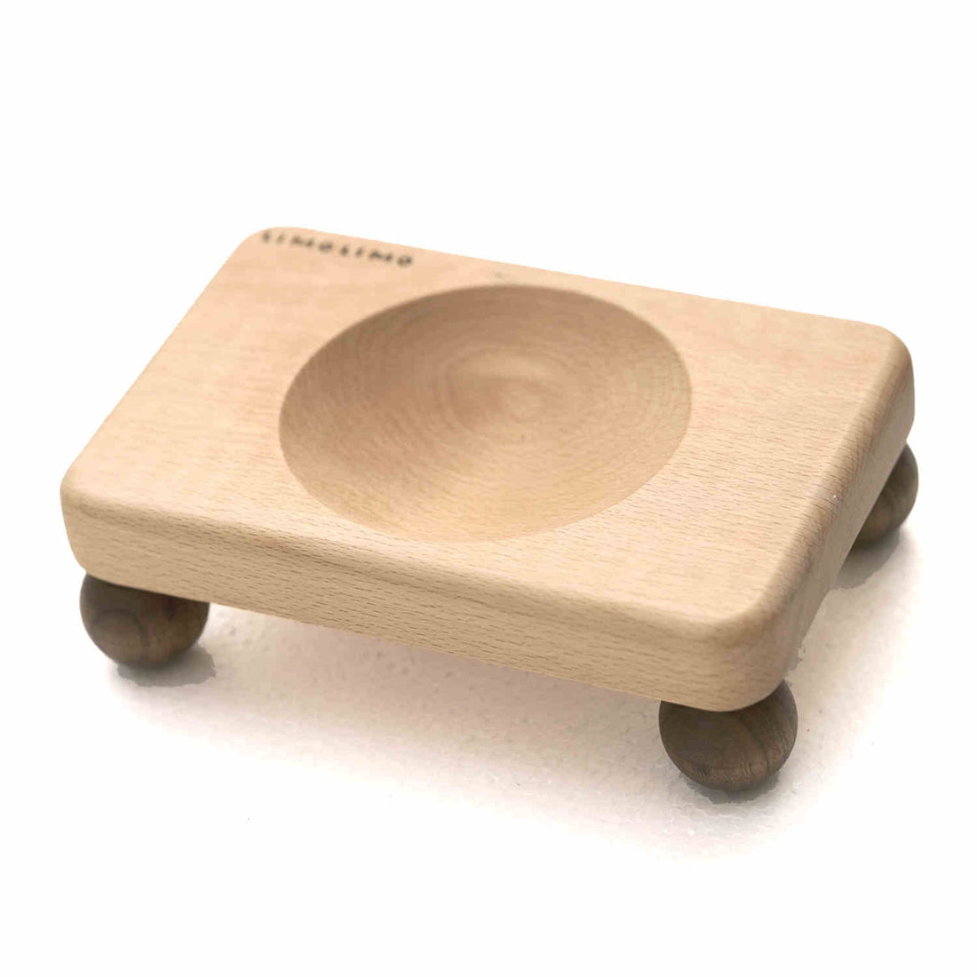 Solid Wood Base Ceramic Pet Feeding Bowl Set