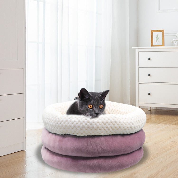 Semi-Closed Round Ice Velvet Deep Sleep Bed for Pets