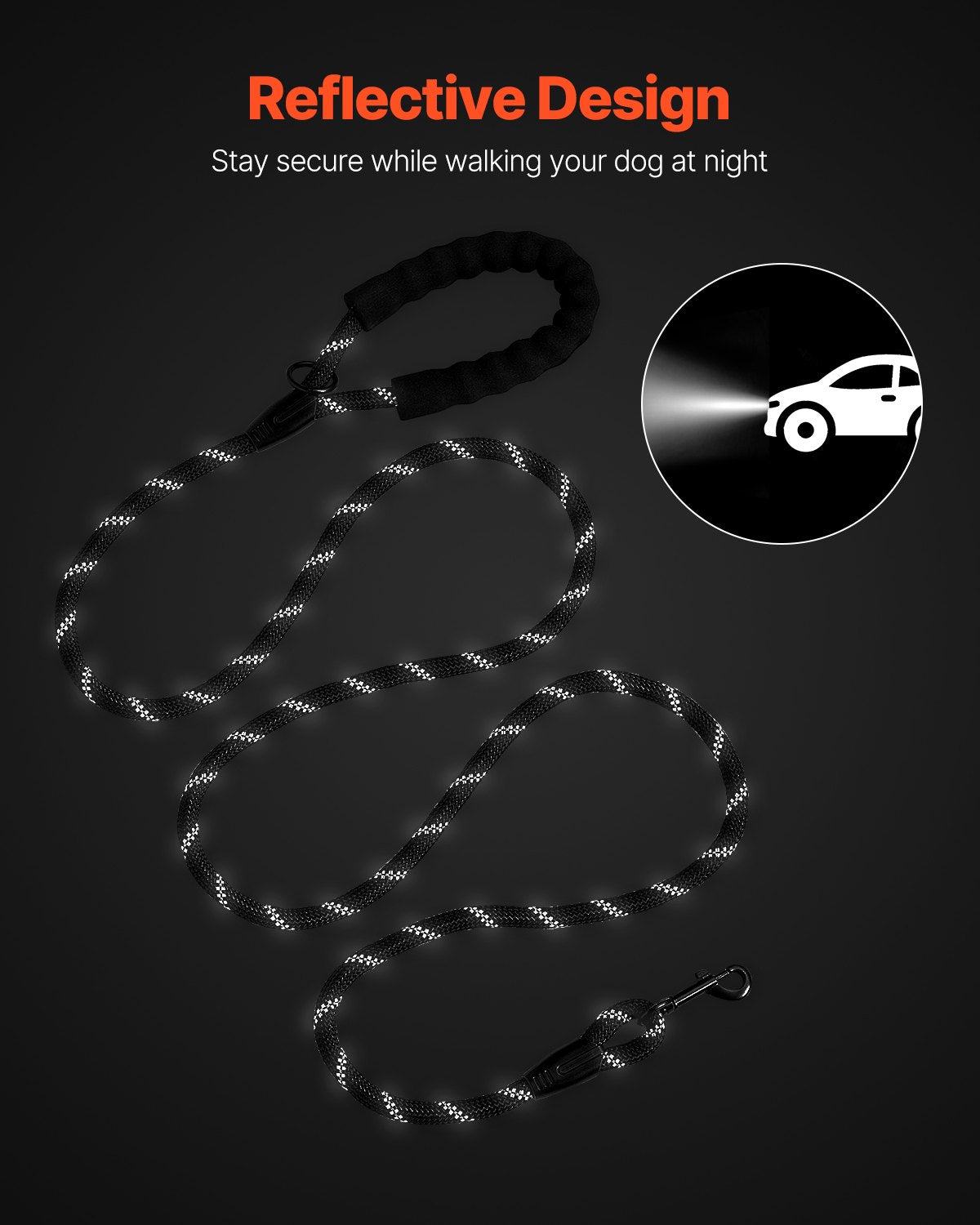 Heavy Duty Reflective Pet Rope Leash Padded Handle