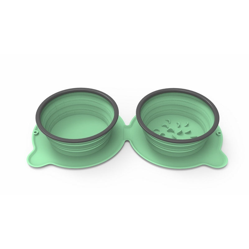 Portable Silicone Double Pet Feeding Bowls Foldable Non Slip Travel Bowl