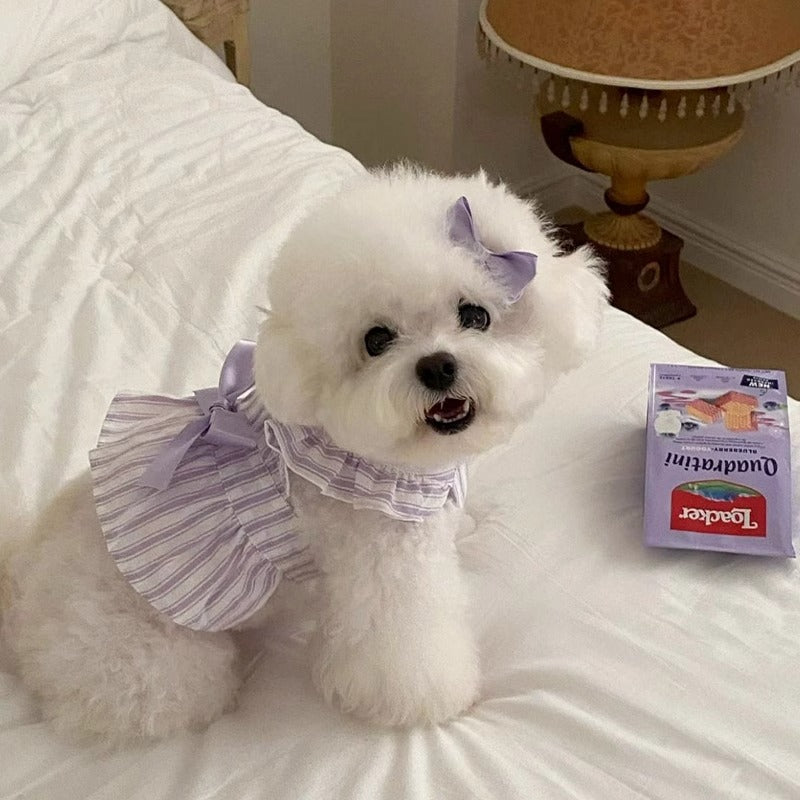 Princess Style Striped Flying Sleeve Pet Dress