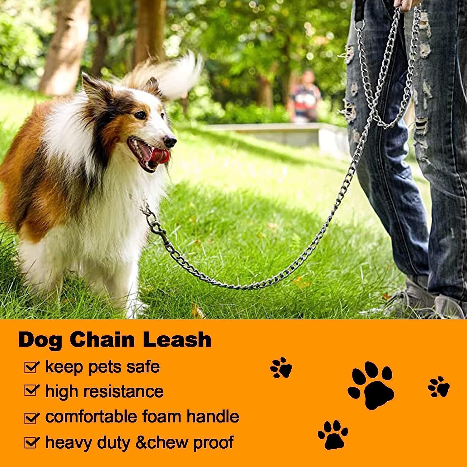 Heavy-Duty Metal Chew-Proof Leash with Padded Handle for Pets