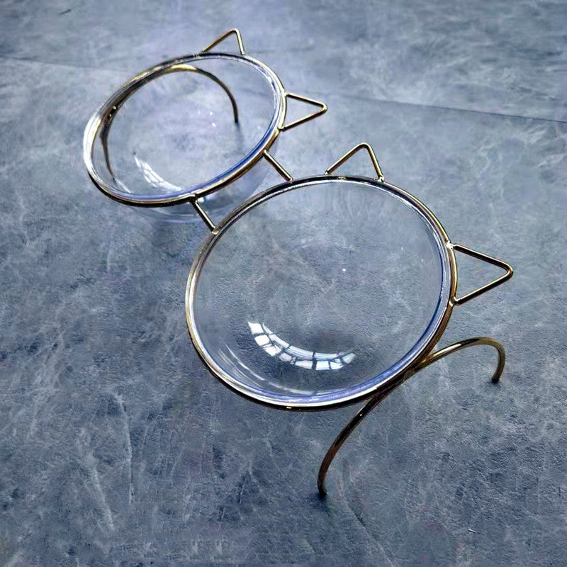 Glass Food and Water Bowl with Metal Rack for Pets
