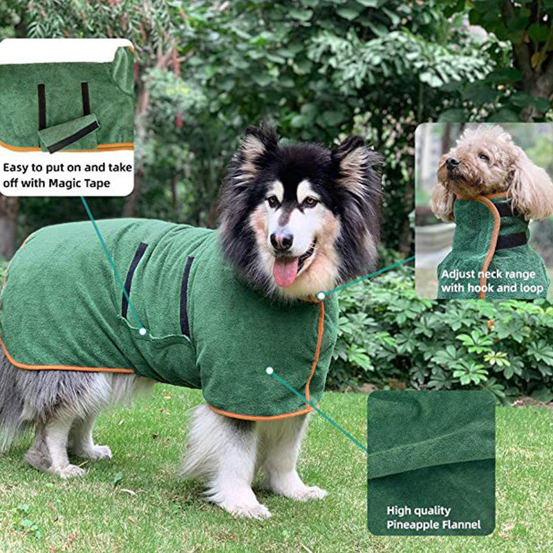 Pet Bathrobe Fast Drying Microfiber Absorbent Grooming Adjustable Towel Coat