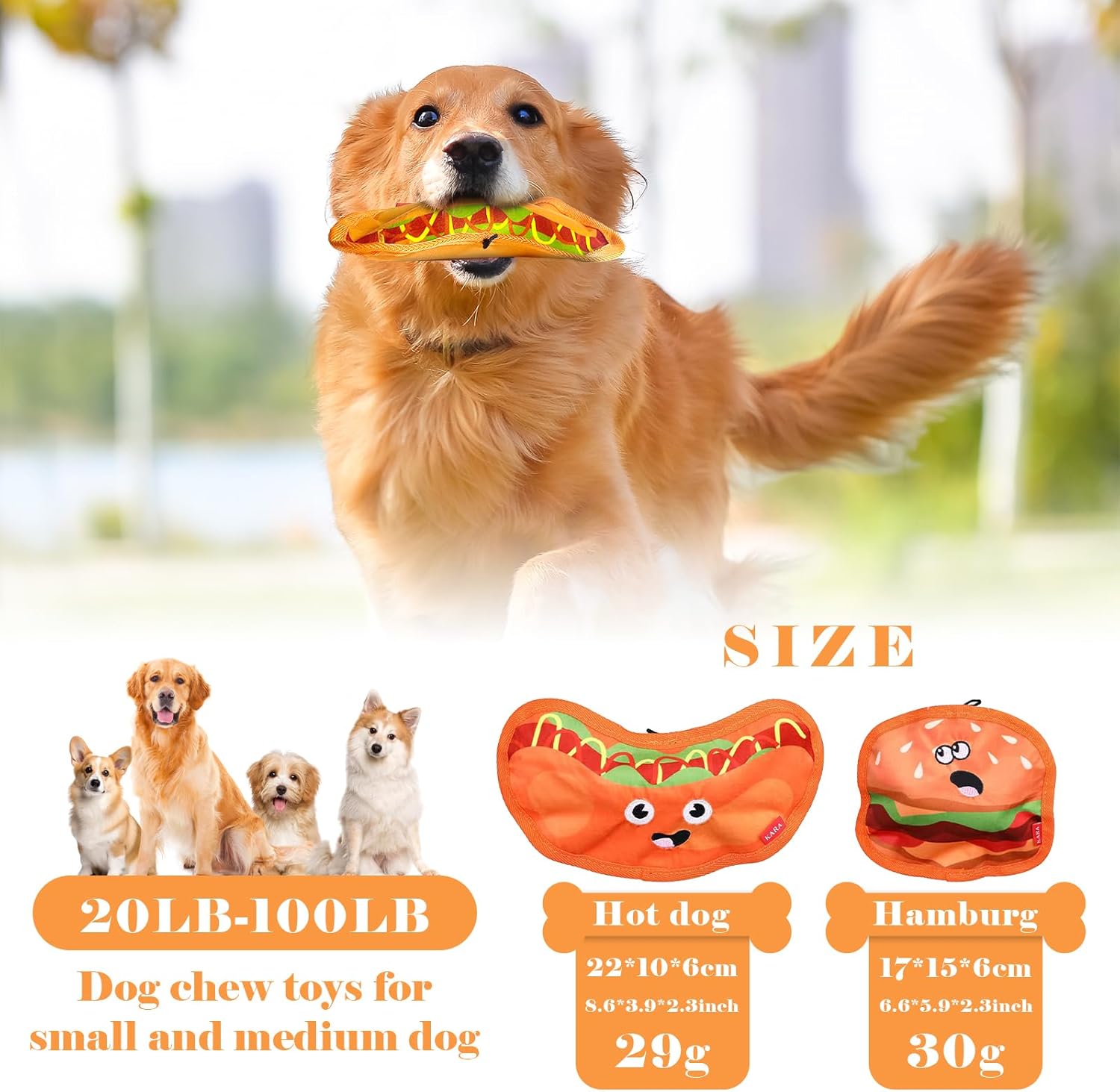 Crinkle Squeaky Stuffless Durable Interactive Chew Toy Hamburger