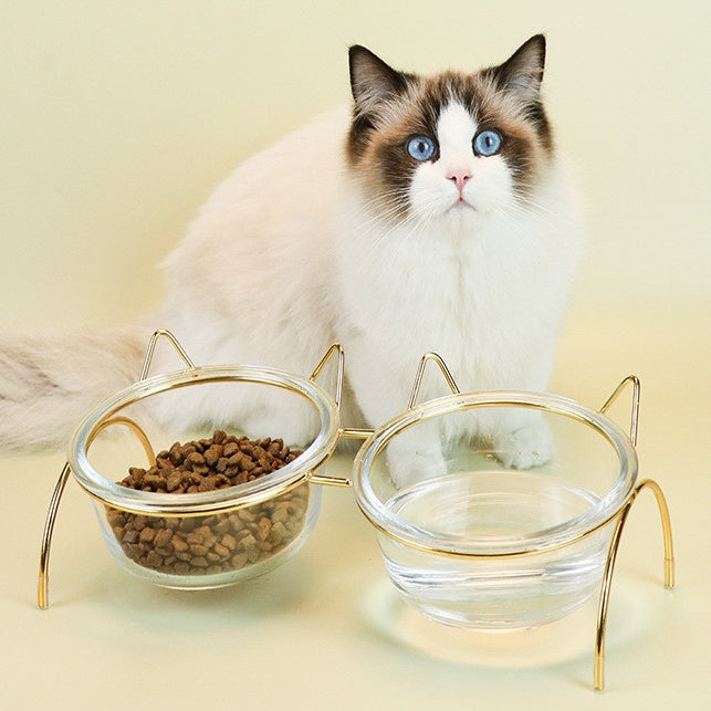 Glass Food and Water Bowl with Metal Rack for Pets