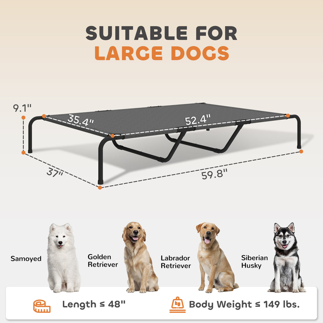 Elevated Pet Bed Gray 60 Inch Large Platform