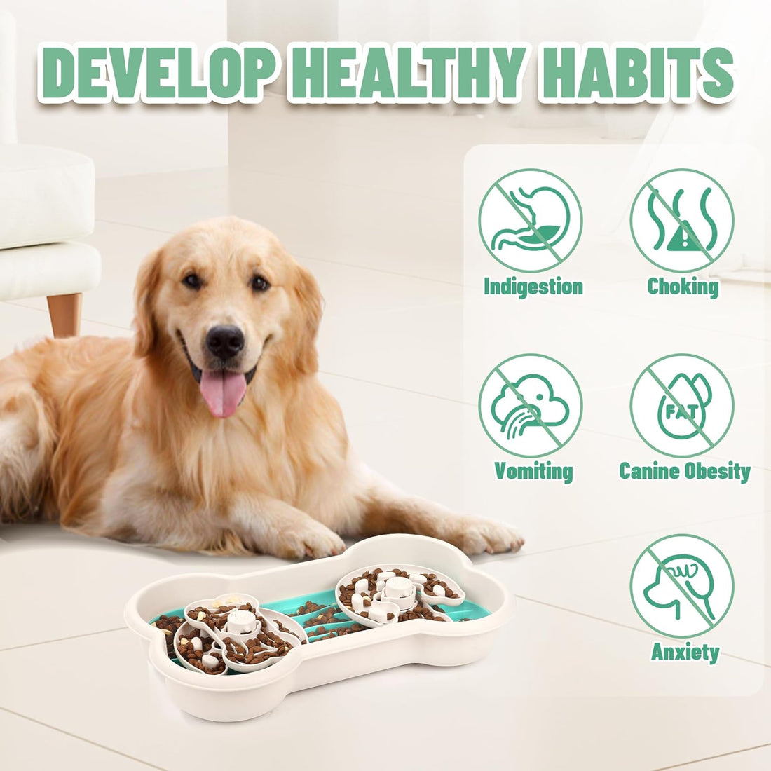 Slow Feeder Pet Bowl Anti Choking Puzzle Food Dish Large Breed