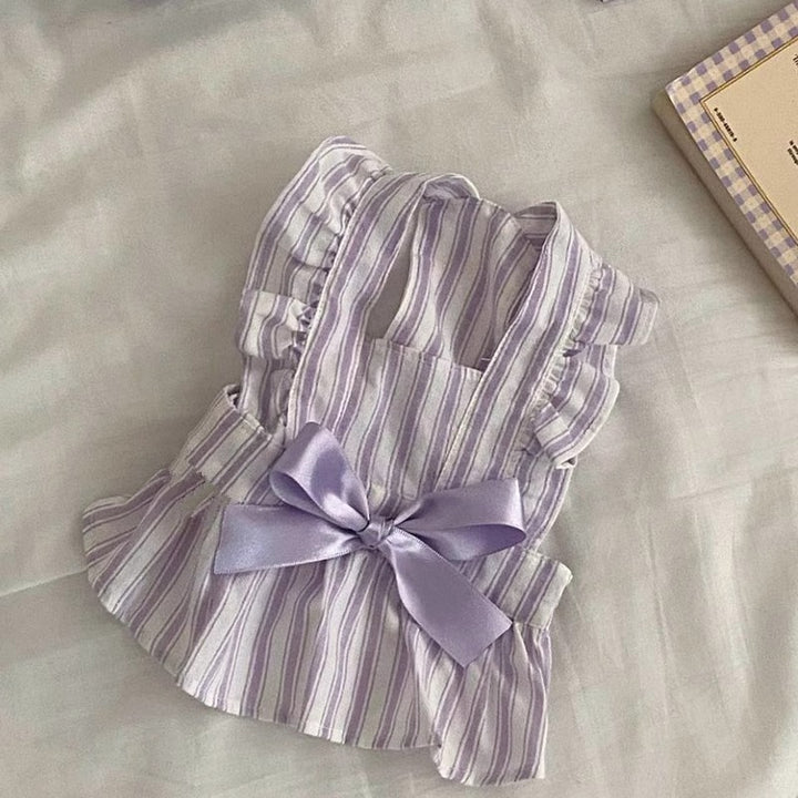 Summer Thin Stripe Bowknot Pet Dress Vest Skirt
