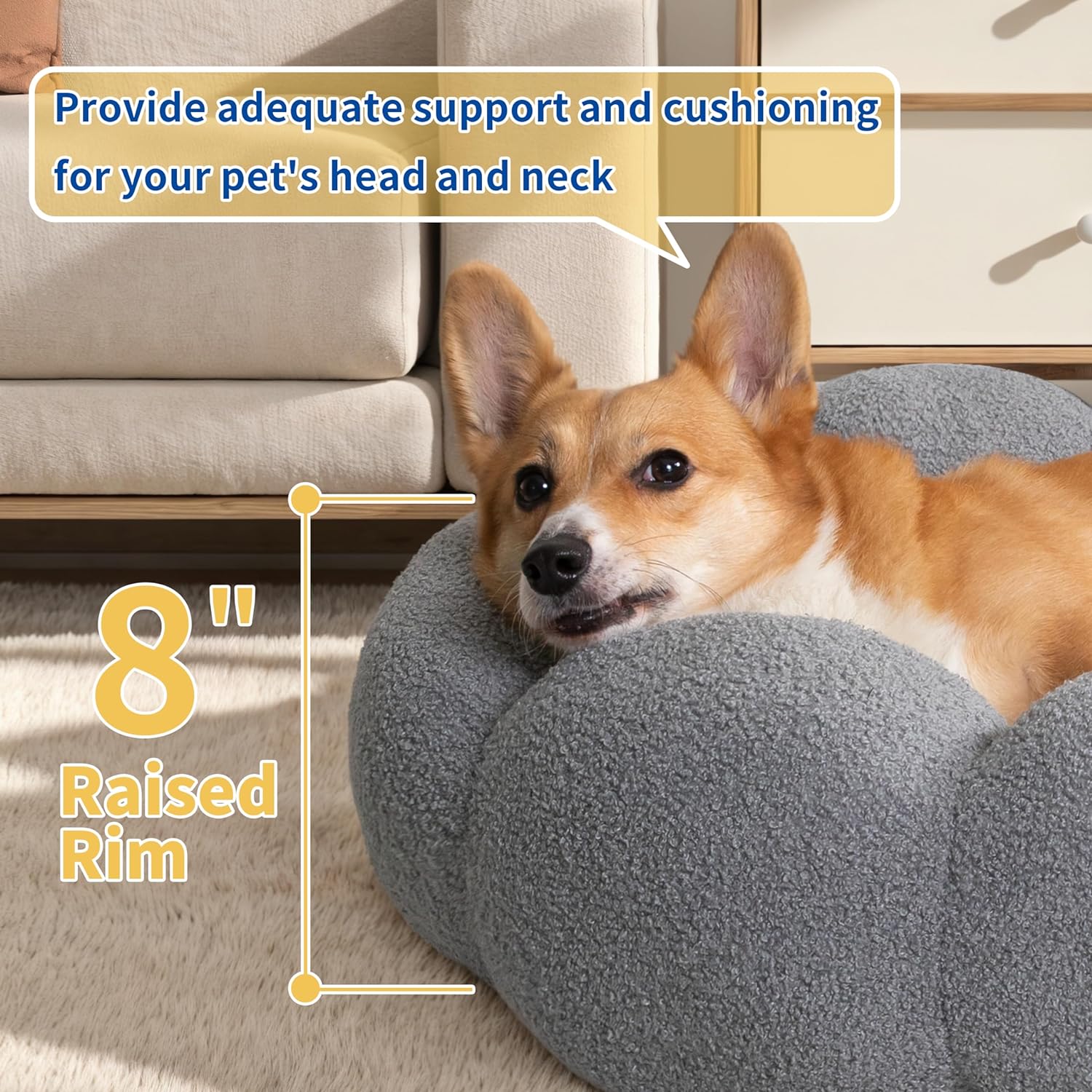 Fluffy Flower Calming Donut Bed for Pets Plush Round Cuddler