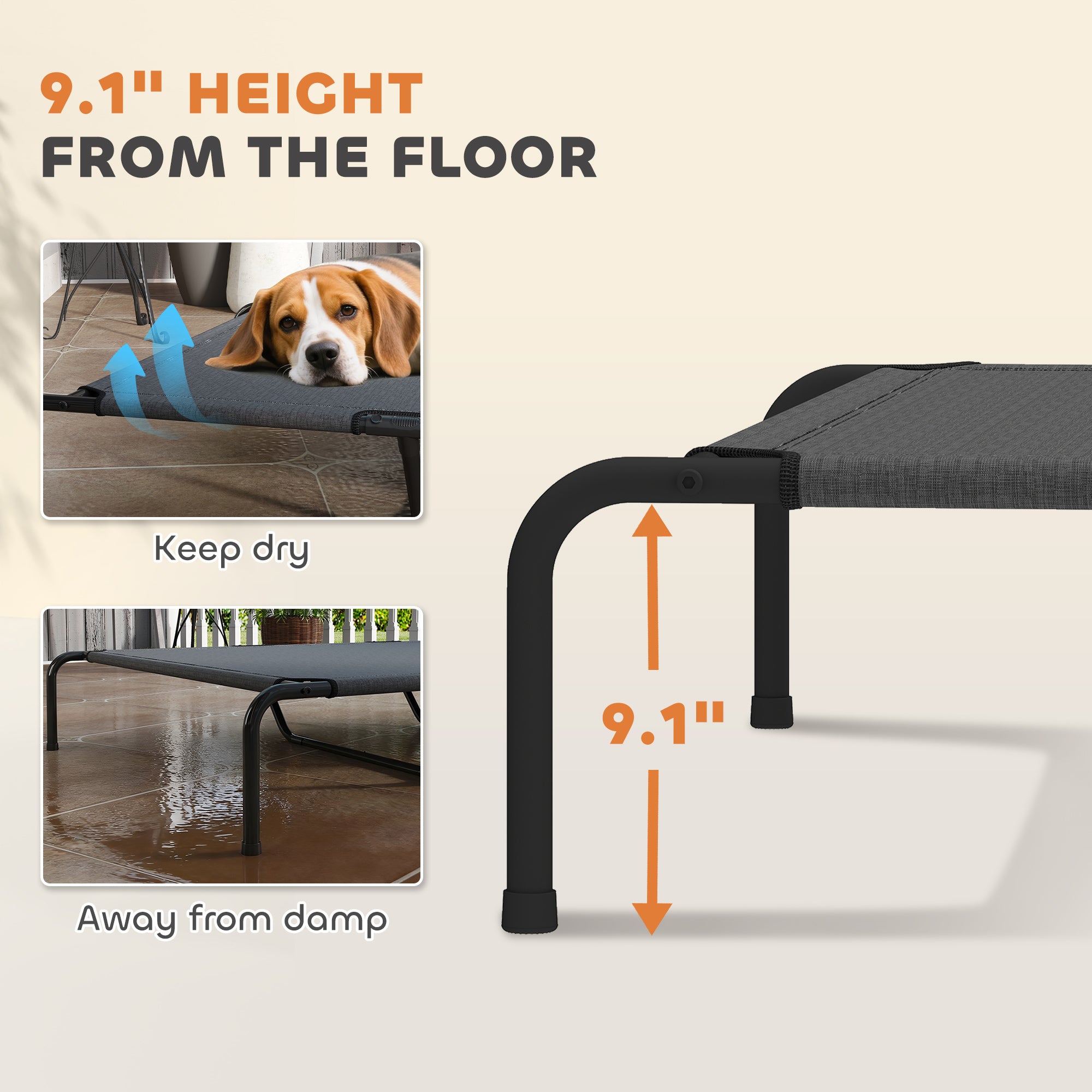 Elevated Pet Bed Gray 60 Inch Large Platform