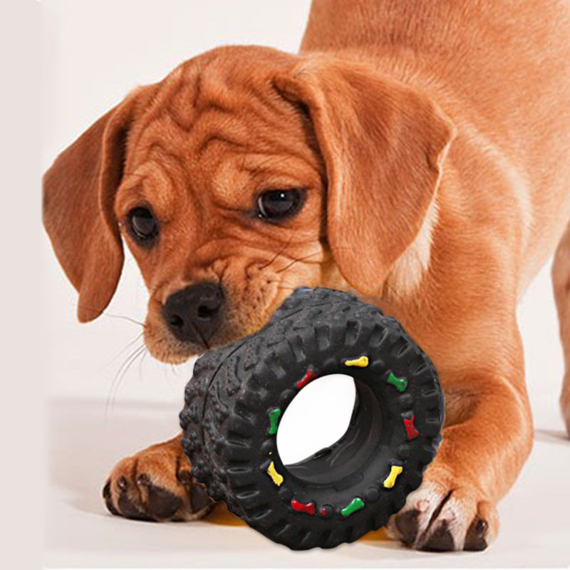 Small Tire Squeaky Rubber Pet Toy Chew Interactive Sound Toy