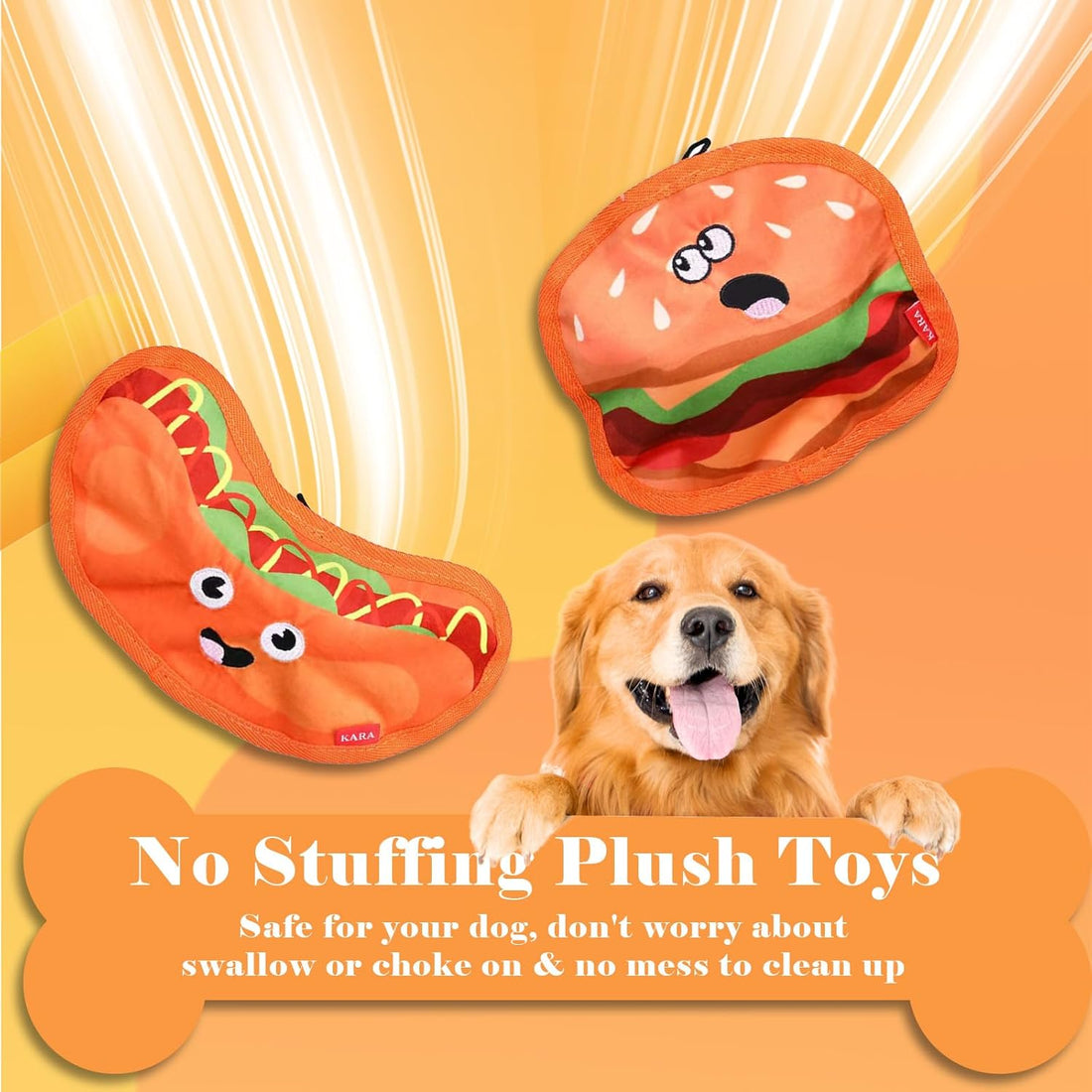 Crinkle Squeaky Stuffless Durable Interactive Chew Toy Hamburger