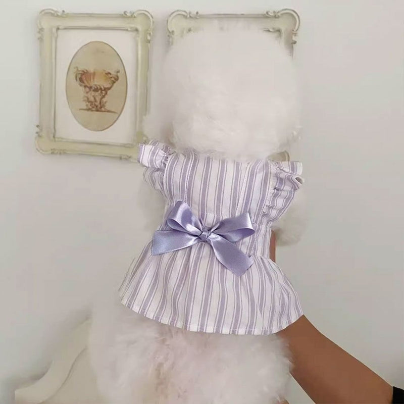 Summer Thin Stripe Bowknot Pet Dress Vest Skirt
