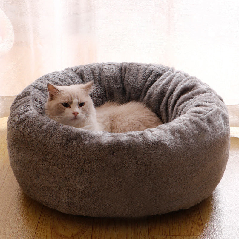 Pet Plush Donut Bed Round Comfortable Warm Cushion for Pets